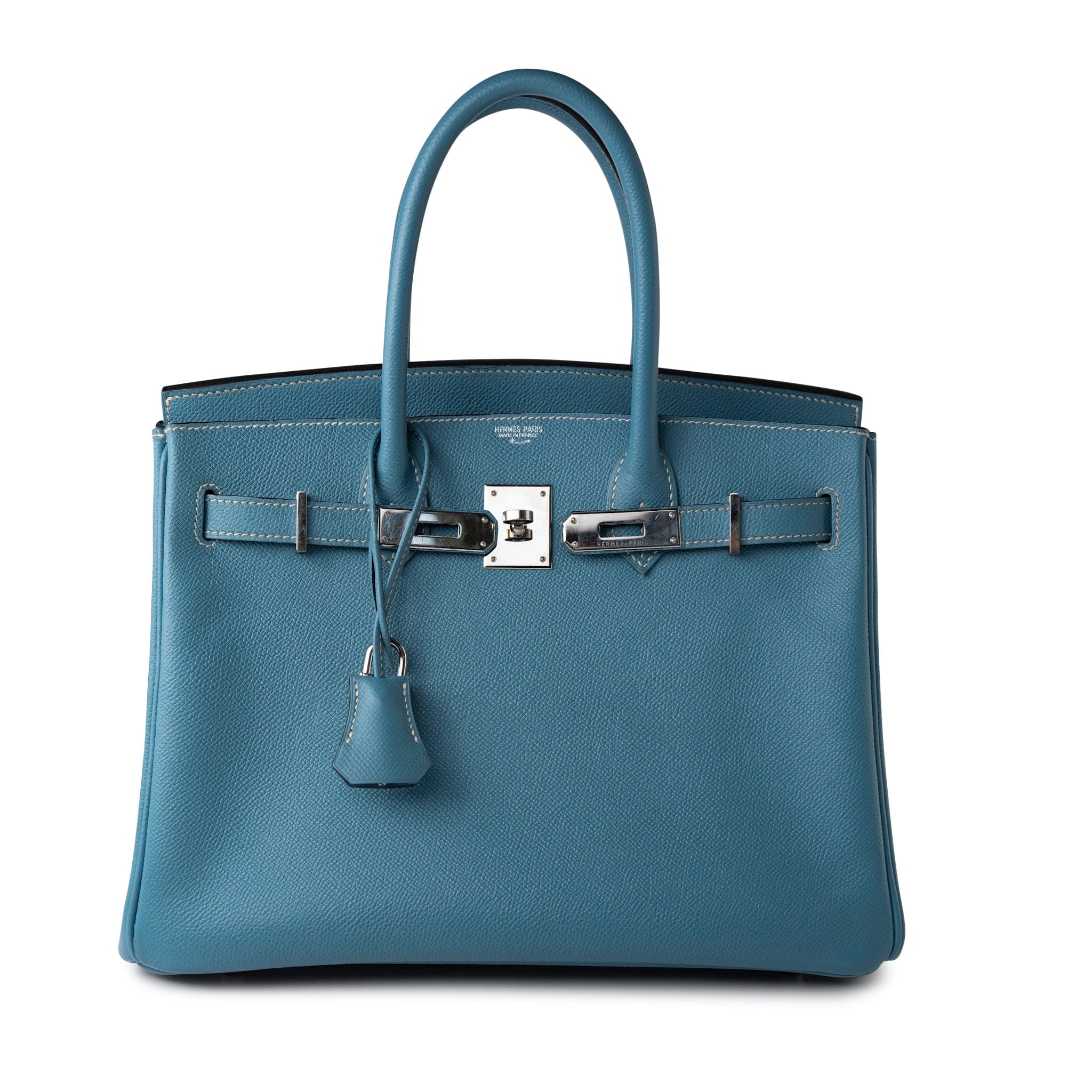 Hermes Handbag Blue Hermes Birkin 30 Blue Jean Veau Epsom Leather Palladium Hardware G Square Stamp -Knockoff
