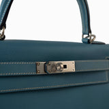 Hermes Handbag Blue Kelly 28 Sellier Blue Jean Veau Epsom Leather Palladium Hardware M Square Stamp -Knockoff
