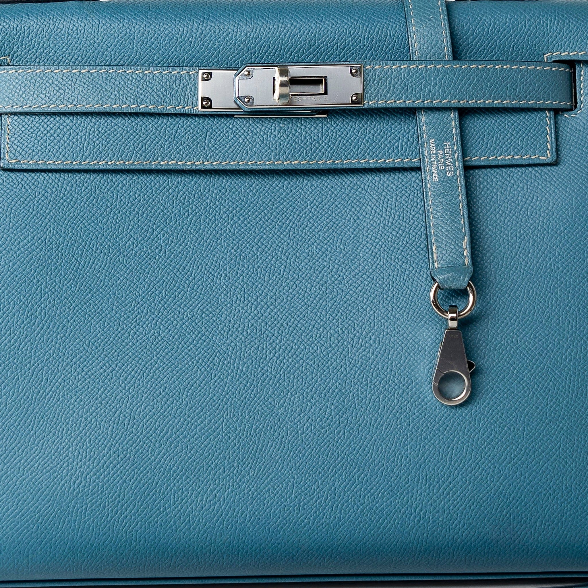 Hermes Handbag Blue Kelly 28 Sellier Blue Jean Veau Epsom Leather Palladium Hardware M Square Stamp -Knockoff
