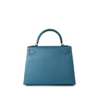 Hermes Handbag Blue Kelly 28 Sellier Blue Jean Veau Epsom Leather Palladium Hardware M Square Stamp -Knockoff
