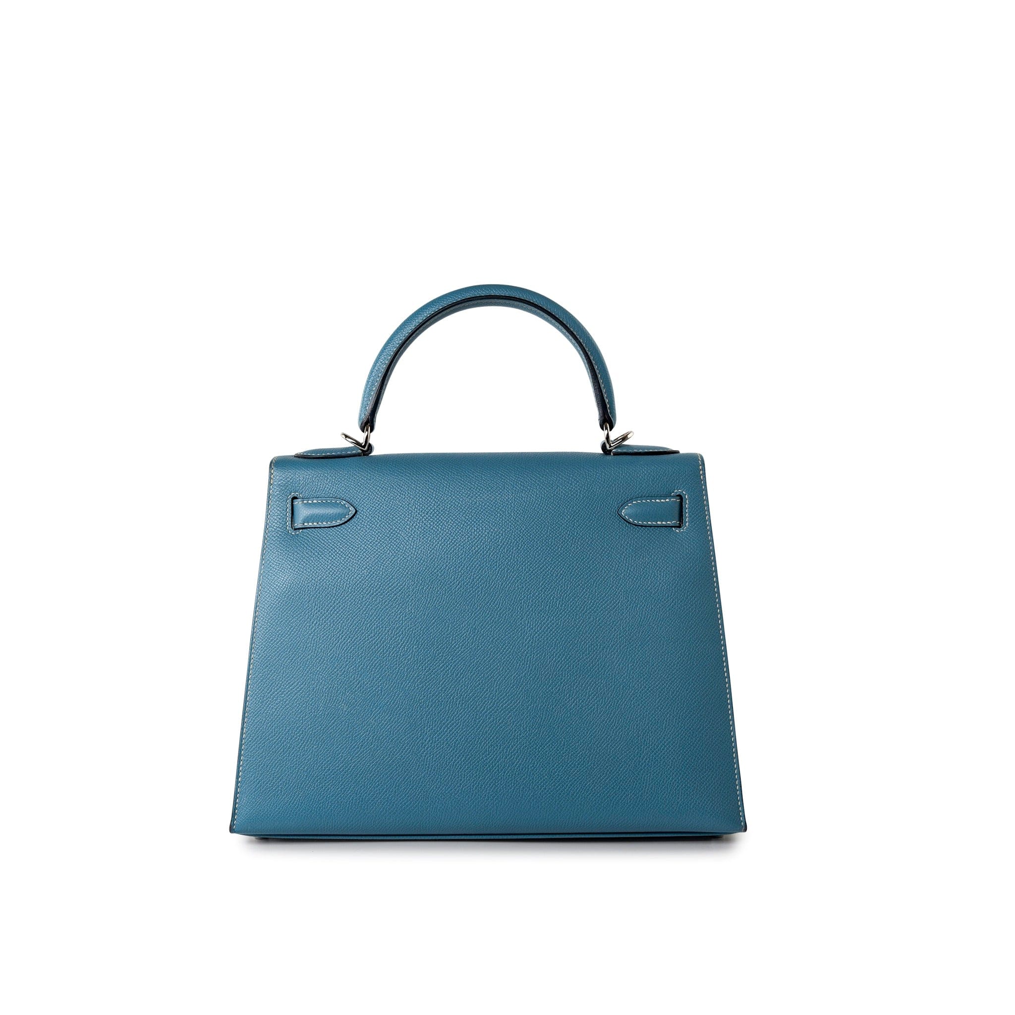 Hermes Handbag Blue Kelly 28 Sellier Blue Jean Veau Epsom Leather Palladium Hardware M Square Stamp -Knockoff
