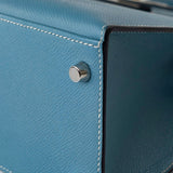 Hermes Handbag Blue Kelly 28 Sellier Blue Jean Veau Epsom Leather Palladium Hardware M Square Stamp -Knockoff
