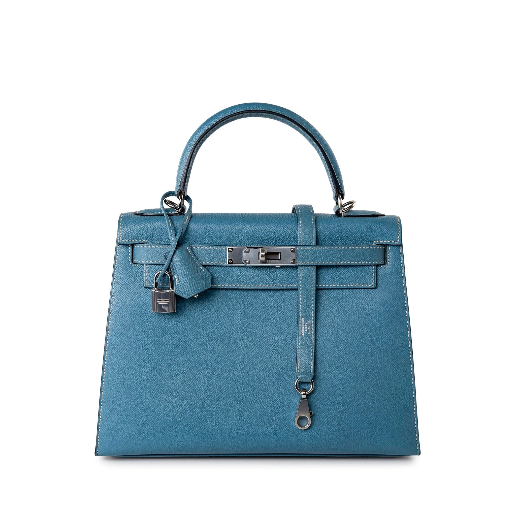 Hermes Handbag Blue Kelly 28 Sellier Blue Jean Veau Epsom Leather Palladium Hardware M Square Stamp -Knockoff
