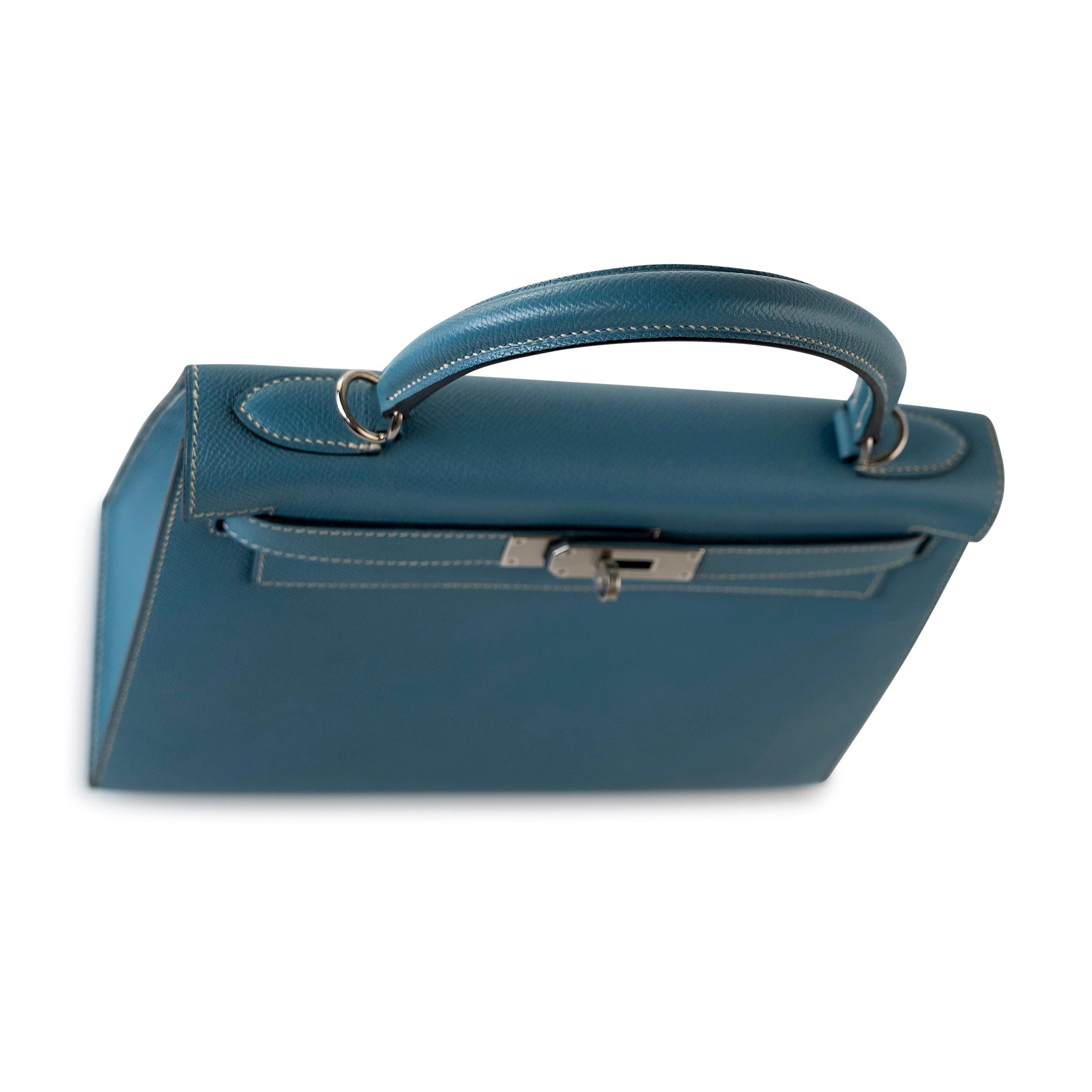 Hermes Handbag Blue Kelly 28 Sellier Blue Jean Veau Epsom Leather Palladium Hardware M Square Stamp -Knockoff
