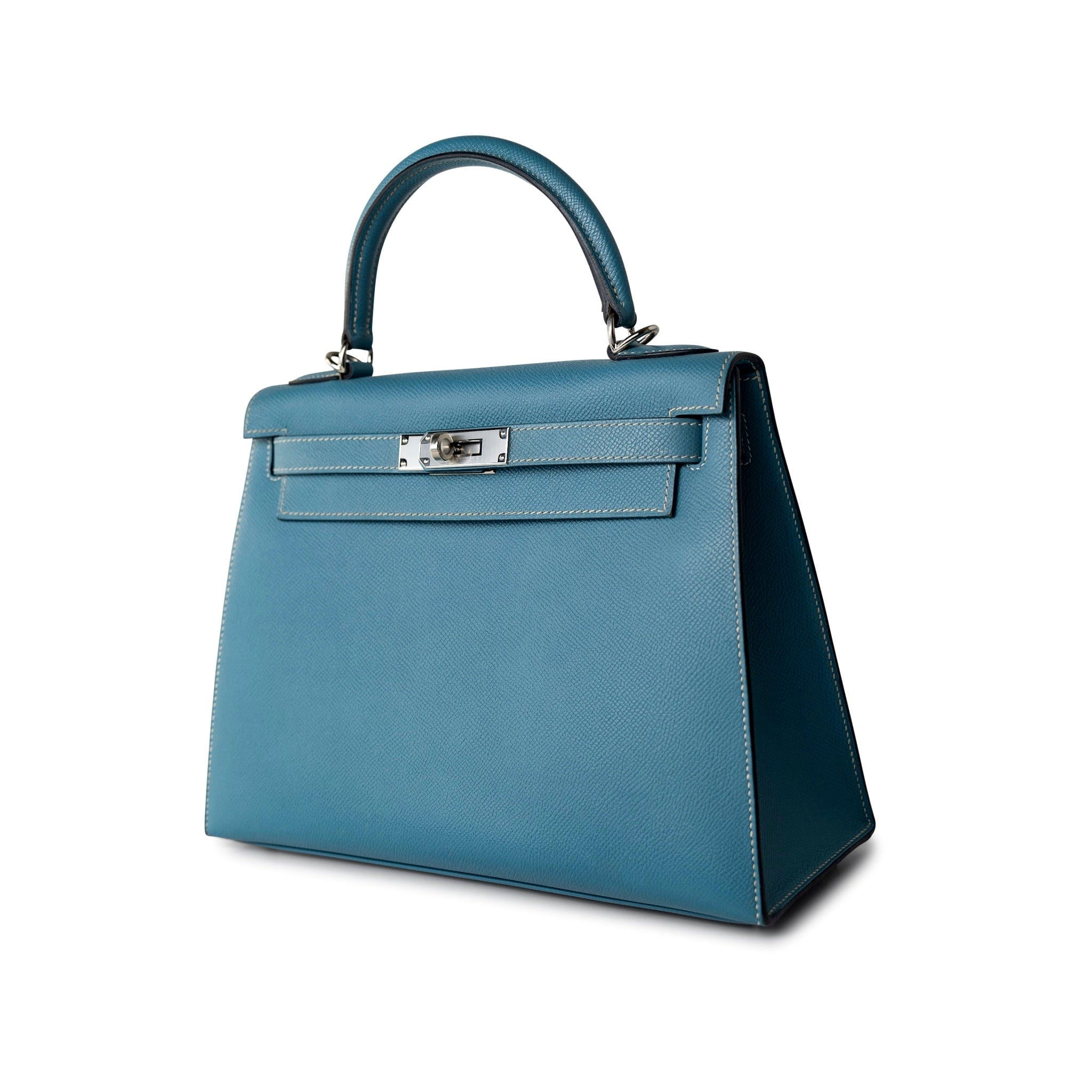 Hermes Handbag Blue Kelly 28 Sellier Blue Jean Veau Epsom Leather Palladium Hardware M Square Stamp -Knockoff
