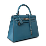 Hermes Handbag Blue Kelly 28 Sellier Blue Jean Veau Epsom Leather Palladium Hardware M Square Stamp -Knockoff
