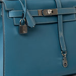 Hermes Handbag Blue Kelly 28 Sellier Blue Jean Veau Epsom Leather Palladium Hardware M Square Stamp -Knockoff
