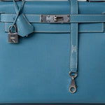 Hermes Handbag Blue Kelly 28 Sellier Blue Jean Veau Epsom Leather Palladium Hardware M Square Stamp -Knockoff
