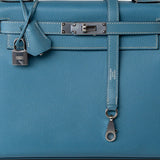 Hermes Handbag Blue Kelly 28 Sellier Blue Jean Veau Epsom Leather Palladium Hardware M Square Stamp -Knockoff
