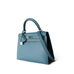 Hermes Handbag Blue / Kelly Kelly Sellier 25 Blue Jean Epsom Palladium Plated K Square Stamp -Knockoff
