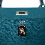 Hermes Handbag Blue Kelly Sellier 25 Vert Bosphore Veau Epsom Palladium Plated Hardware D Stamp -Knockoff
