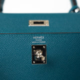 Hermes Handbag Blue Kelly Sellier 25 Vert Bosphore Veau Epsom Palladium Plated Hardware D Stamp -Knockoff
