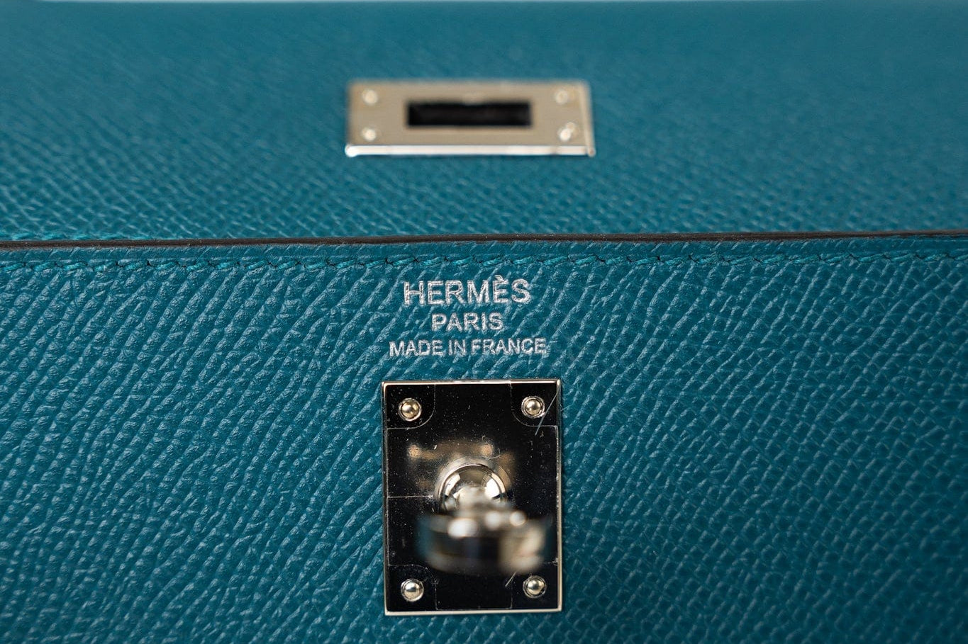 Hermes Handbag Blue Kelly Sellier 25 Vert Bosphore Veau Epsom Palladium Plated Hardware D Stamp -Knockoff
