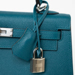 Hermes Handbag Blue Kelly Sellier 25 Vert Bosphore Veau Epsom Palladium Plated Hardware D Stamp -Knockoff
