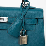 Hermes Handbag Blue Kelly Sellier 25 Vert Bosphore Veau Epsom Palladium Plated Hardware D Stamp -Knockoff
