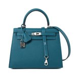 Hermes Handbag Blue Kelly Sellier 25 Vert Bosphore Veau Epsom Palladium Plated Hardware D Stamp -Knockoff
