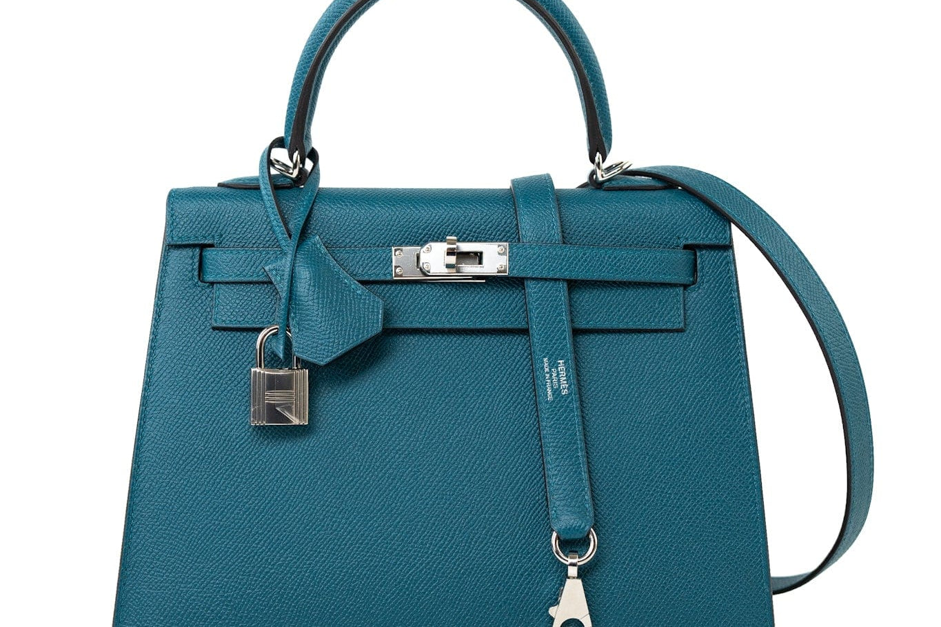 Hermes Handbag Blue Kelly Sellier 25 Vert Bosphore Veau Epsom Palladium Plated Hardware D Stamp -Knockoff
