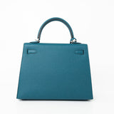 Hermes Handbag Blue Kelly Sellier 25 Vert Bosphore Veau Epsom Palladium Plated Hardware D Stamp -Knockoff
