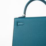 Hermes Handbag Blue Kelly Sellier 25 Vert Bosphore Veau Epsom Palladium Plated Hardware D Stamp -Knockoff
