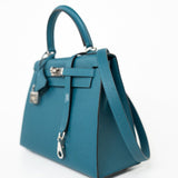 Hermes Handbag Blue Kelly Sellier 25 Vert Bosphore Veau Epsom Palladium Plated Hardware D Stamp -Knockoff
