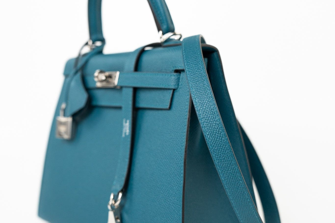 Hermes Handbag Blue Kelly Sellier 25 Vert Bosphore Veau Epsom Palladium Plated Hardware D Stamp -Knockoff
