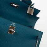 Hermes Handbag Blue Kelly Sellier 25 Vert Bosphore Veau Epsom Palladium Plated Hardware D Stamp -Knockoff
