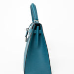 Hermes Handbag Blue Kelly Sellier 25 Vert Bosphore Veau Epsom Palladium Plated Hardware D Stamp -Knockoff
