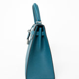 Hermes Handbag Blue Kelly Sellier 25 Vert Bosphore Veau Epsom Palladium Plated Hardware D Stamp -Knockoff
