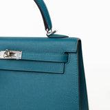 Hermes Handbag Blue Kelly Sellier 25 Vert Bosphore Veau Epsom Palladium Plated Hardware D Stamp -Knockoff
