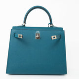 Hermes Handbag Blue Kelly Sellier 25 Vert Bosphore Veau Epsom Palladium Plated Hardware D Stamp -Knockoff
