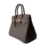 Hermes Handbag Brown Birkin 30 Etain (Greige) Veau Epsom Leather Gold Plated Hardware A Stamp -Knockoff
