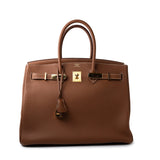 Hermes Handbag Brown Birkin 35 Gold Veau Togo Leather Gold Plated X Stamp -Knockoff
