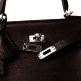 Hermes Handbag Brown Kelly 25 Ebene Barenia Faubourg Palladium Plated U Stamp -Knockoff
