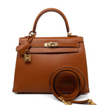 Hermes Handbag Brown Kelly 25 Pain d’Epice Chèvre Mysore Goatskin Gold Plated Hardware Y Stamp -Knockoff
