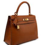 Hermes Handbag Brown Kelly 25 Pain d’Epice Chèvre Mysore Goatskin Gold Plated Hardware Y Stamp -Knockoff
