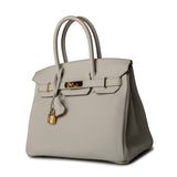 Hermes Handbag Cream Birkin 30 Beton Veau Togo Leather Gold Plated U Stamp 2022 -Knockoff
