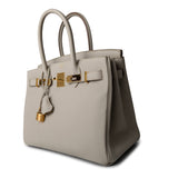 Hermes Handbag Cream Birkin 30 Beton Veau Togo Leather Gold Plated U Stamp 2022 -Knockoff
