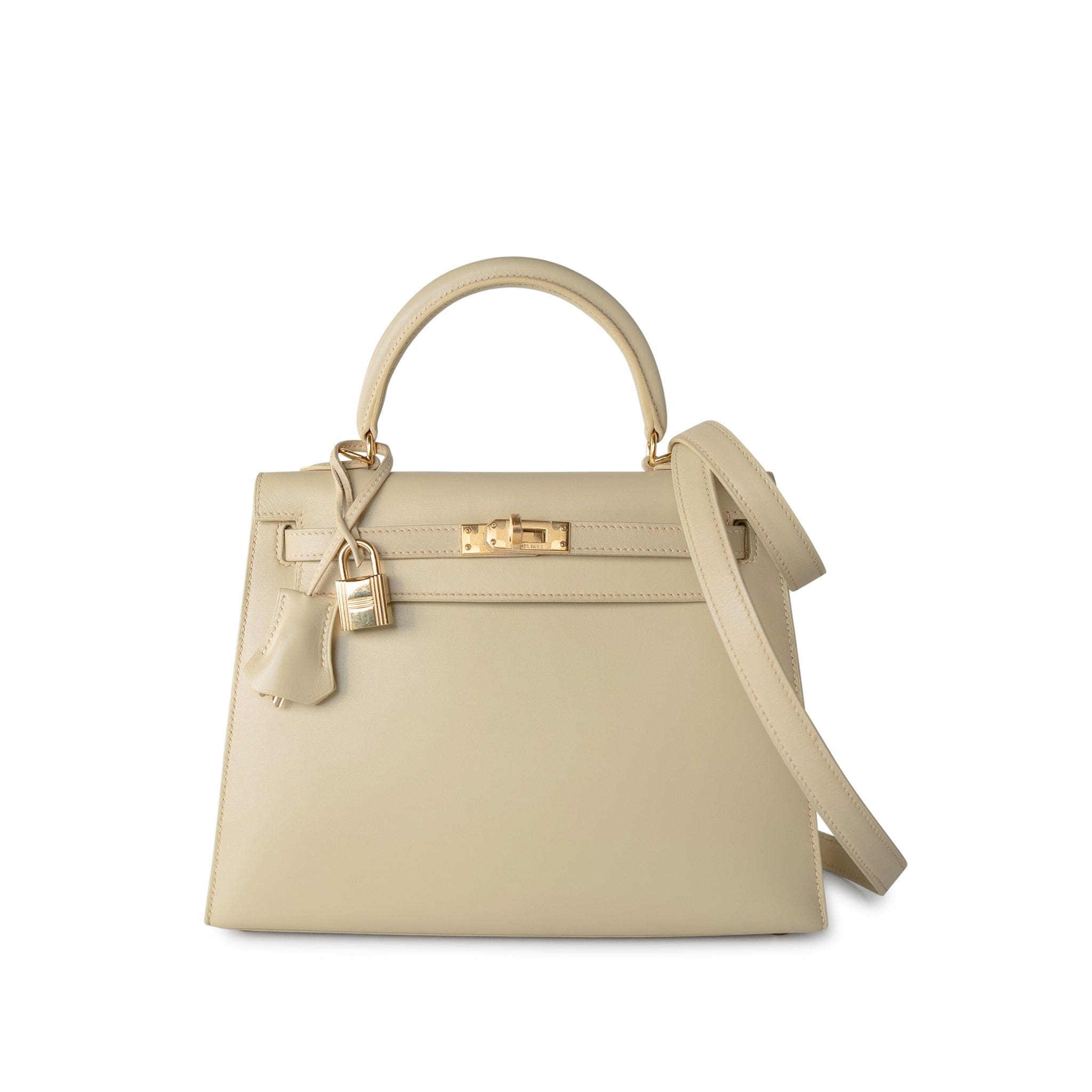 Hermes Handbag Cream Vintage Kelly 25 Sellier Parchemin / Light Beige Box Calfksin E Square Stamp -Knockoff
