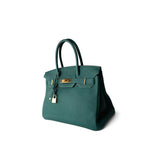 Hermes Handbag Green Birkin 30 Malachite Togo Gold Plated C Stamp -Knockoff
