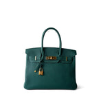 Hermes Handbag Green Birkin 30 Malachite Togo Gold Plated C Stamp -Knockoff
