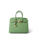 Hermes Handbag Green Birkin Sellier 30 Vert Criquet Epsom Gold Plated Y Stamp -Knockoff
