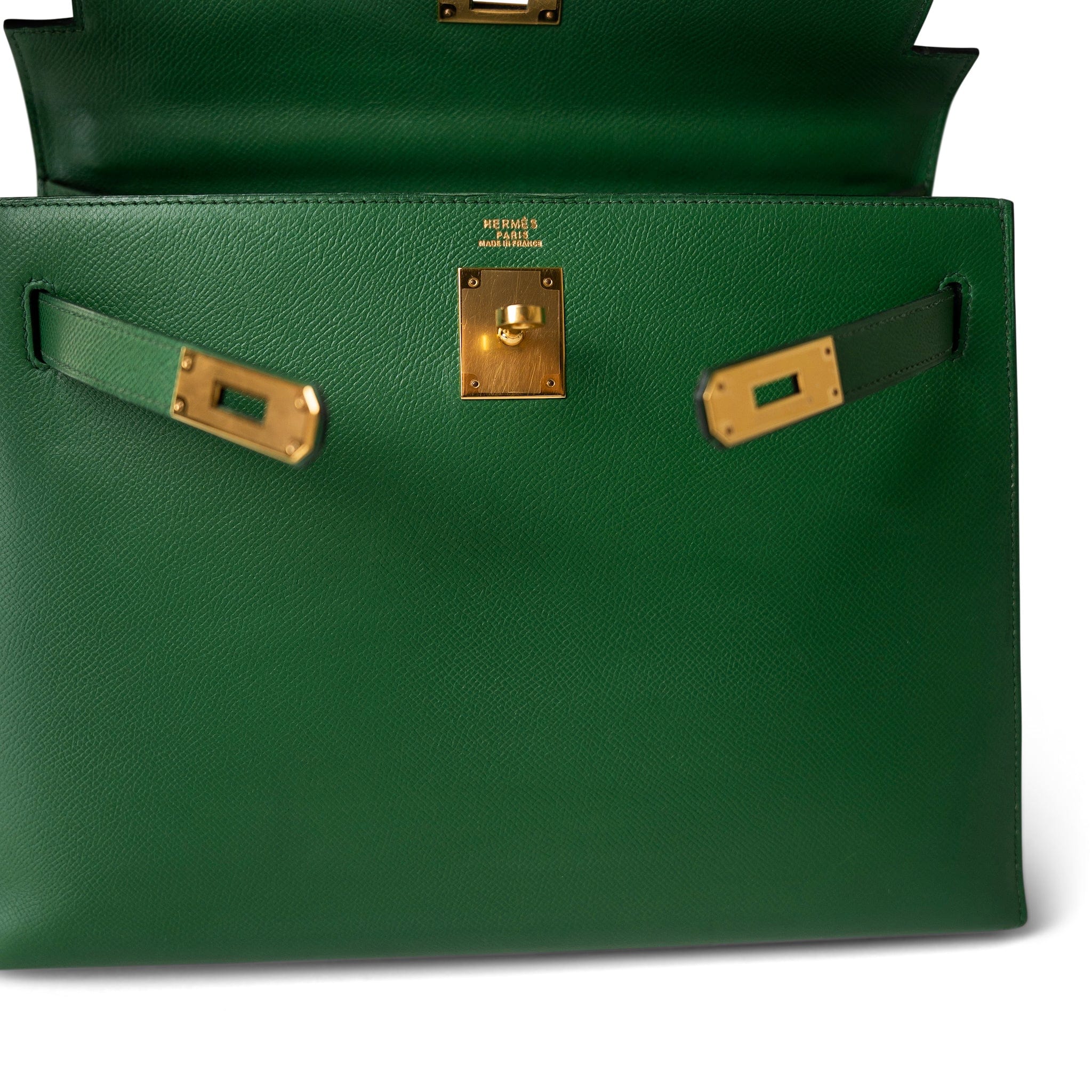 Hermes Handbag Green Kelly Sellier 32 Green Courchevel Gold Plated (U) Stamp -Knockoff
