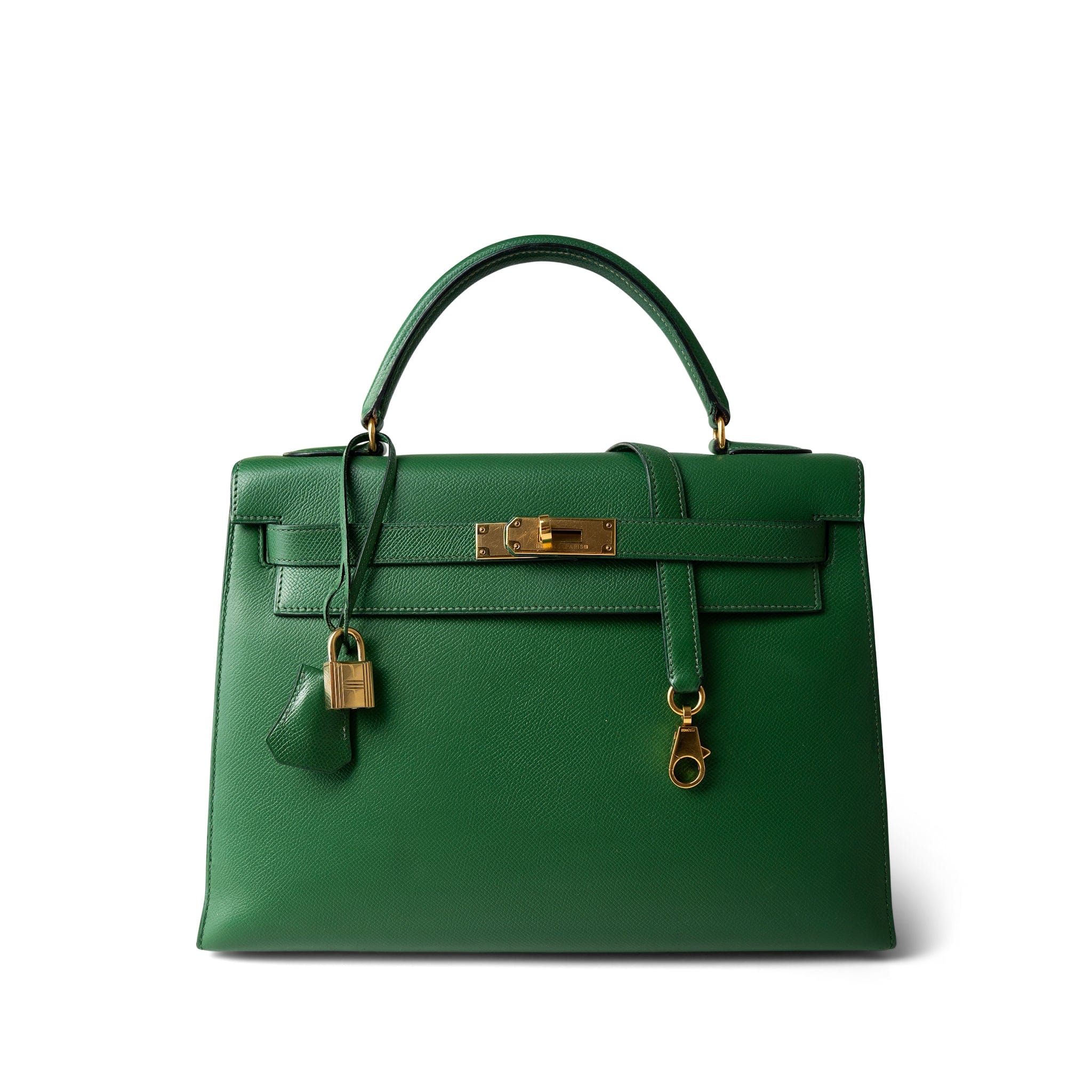 Hermes Handbag Green Kelly Sellier 32 Green Courchevel Gold Plated (U) Stamp -Knockoff
