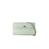 Hermes Handbag Green Kelly Wallet To Go Vert Fizz Epsom Palladium Plated B Stamp -Knockoff
