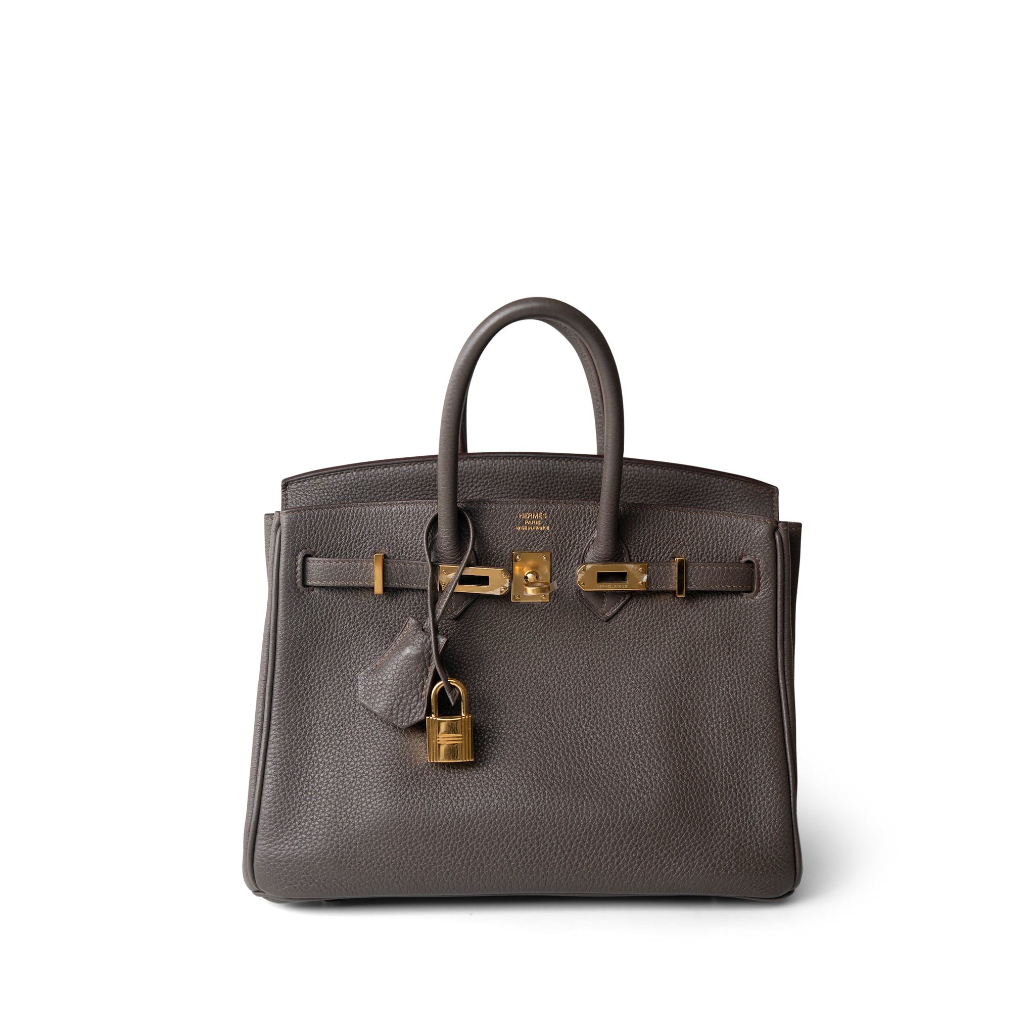 Hermes Handbag Grey (Sold) Birkin 25 Etain Clemence Gold Plated O Square Stamp -Knockoff
