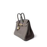 Hermes Handbag Grey (Sold) Birkin 25 Etain Clemence Gold Plated O Square Stamp -Knockoff
