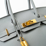 Hermes Handbag Hermes Birkin 30 Togo Blue Glacier Gold Plated -Knockoff
