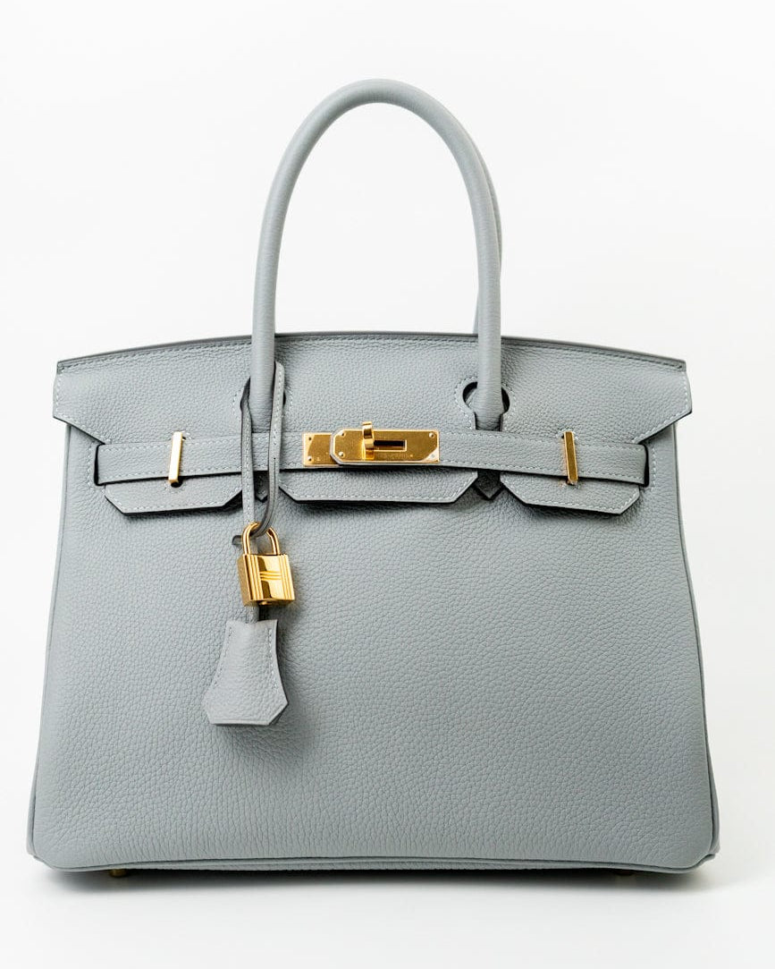 Hermes Handbag Hermes Birkin 30 Togo Blue Glacier Gold Plated -Knockoff
