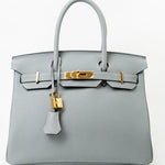 Hermes Handbag Hermes Birkin 30 Togo Blue Glacier Gold Plated -Knockoff
