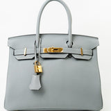 Hermes Handbag Hermes Birkin 30 Togo Blue Glacier Gold Plated -Knockoff
